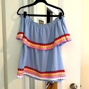 Off the shoulder blue top - size Large